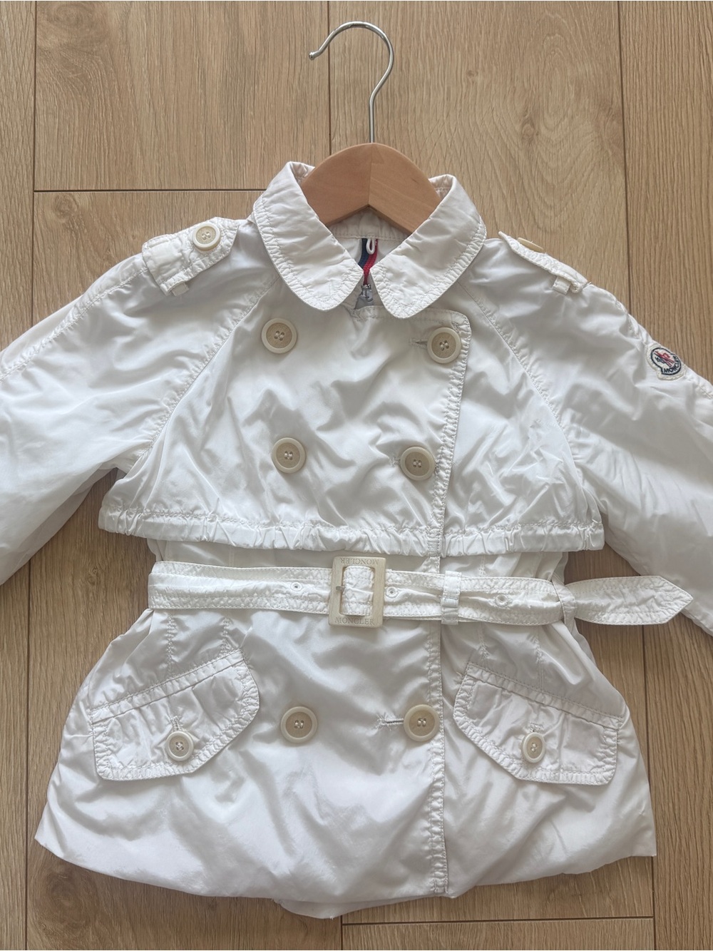 Moncler White Girls' Double-Breasted Belted Pea Coat